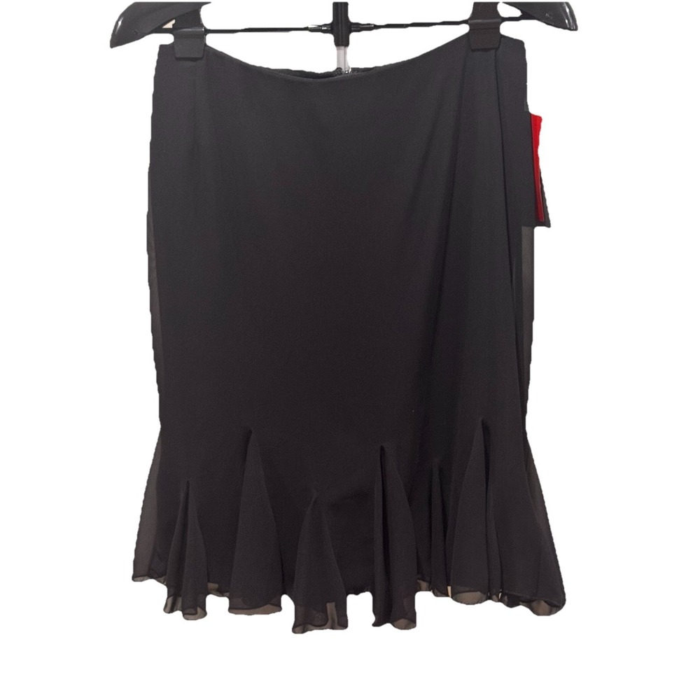 Witchy Fairy Black Chiffon Godet Cocktail Skirt Y2K Dark Academia Trumpet Sz 8